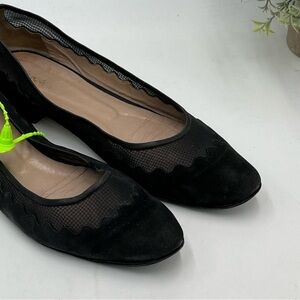 Authentic Chloe Designer Black Scalloped Suede-Mesh Ballerina Flats Sz 38.5/US 8